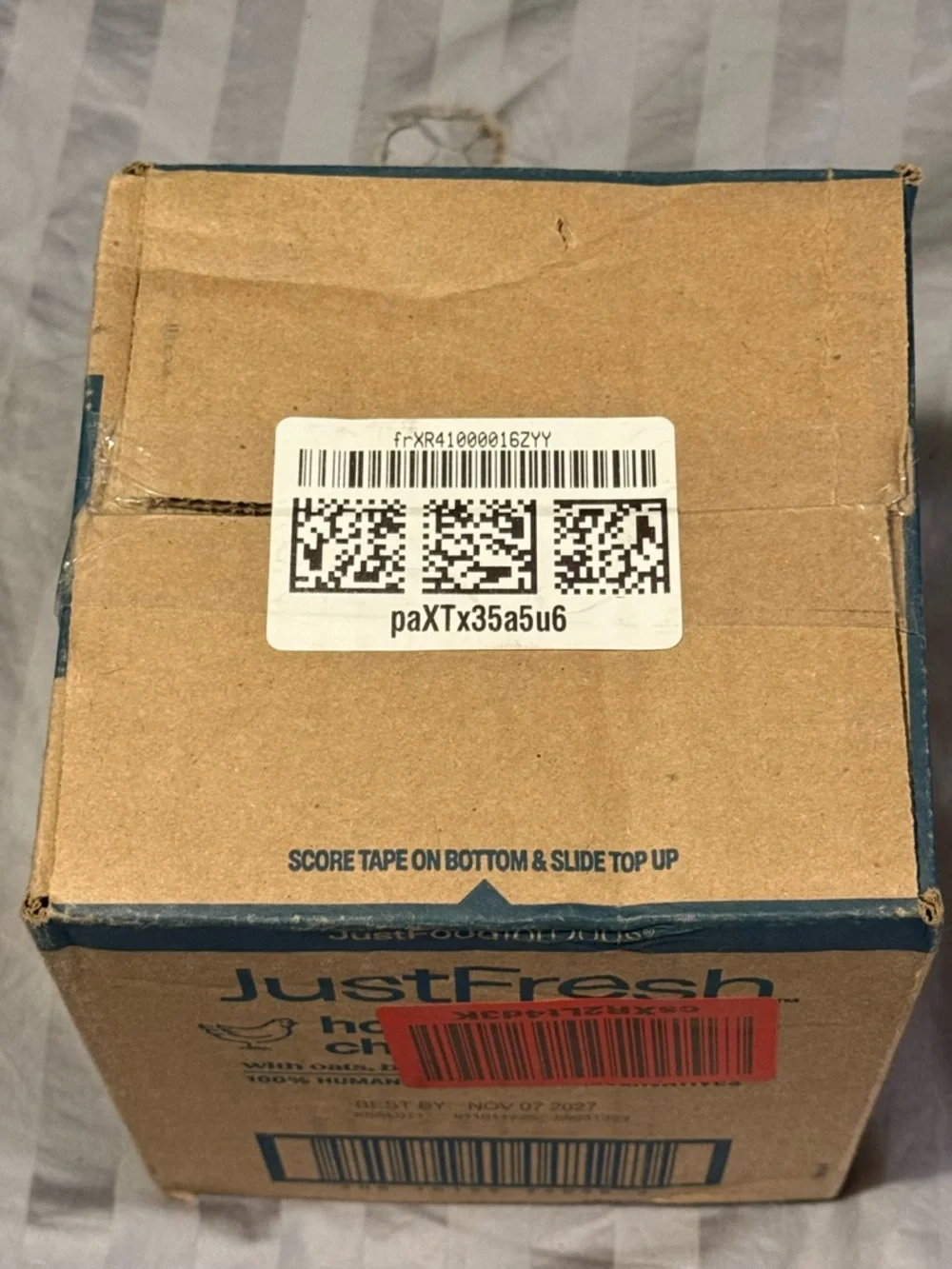 fresh corrugated box with brown and blue print